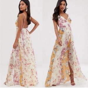 ASOS Floral Maxi Dress in Pink and Cream Size 6